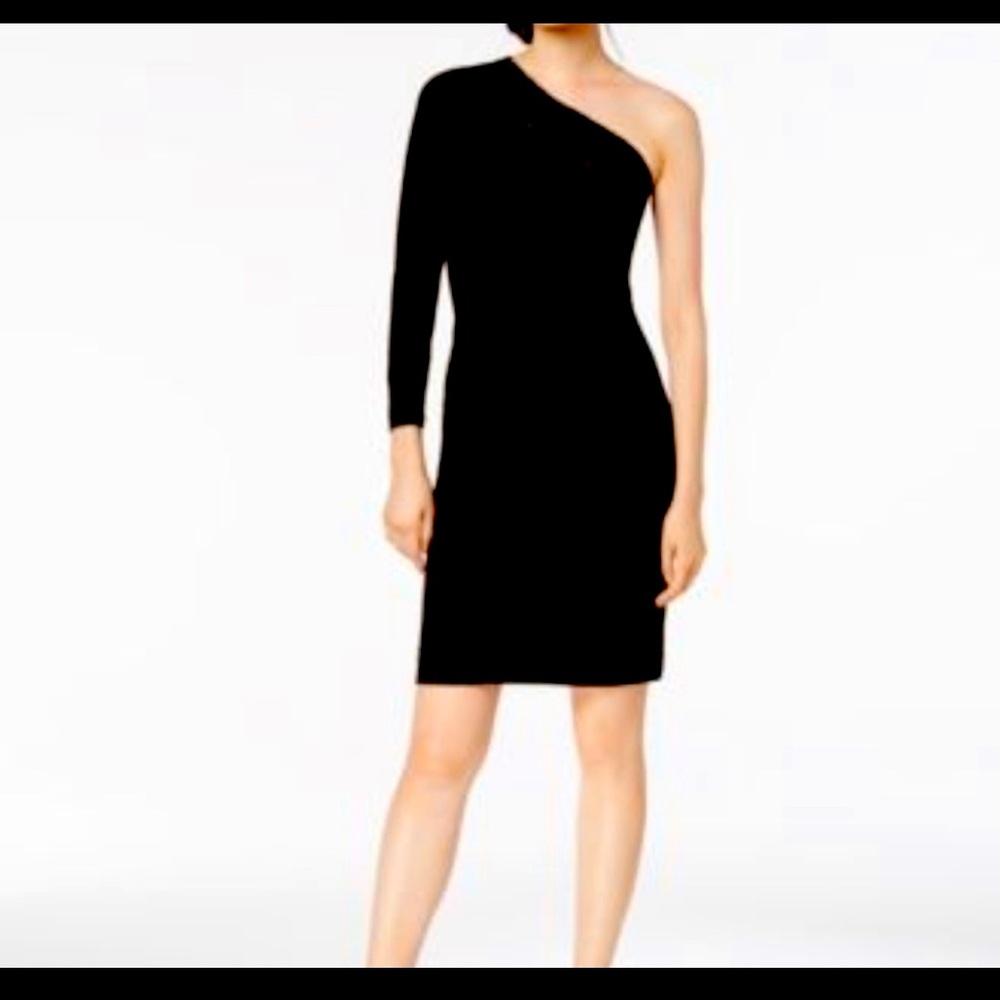 Calvin Klein Velvet Long Sleeve One Shoulder Dress